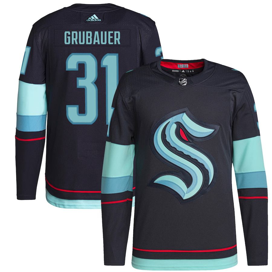 Men Seattle Kraken #31 Philipp Grubauer adidas Navy Home Authentic Primegreen Player NHL Jersey->more nhl jerseys->NHL Jersey